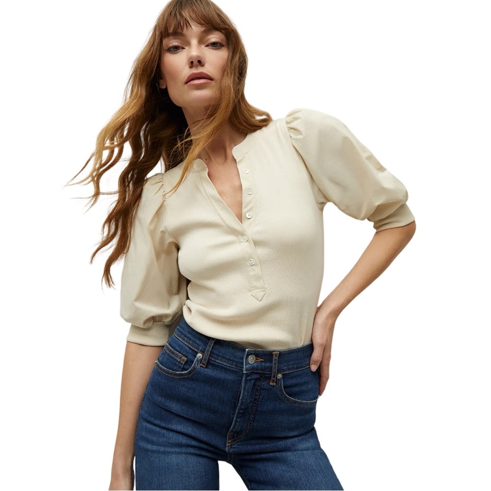 $198 New VERONICA BEARD Coralee Button-Front Puffed Sleeve Top Sz XS